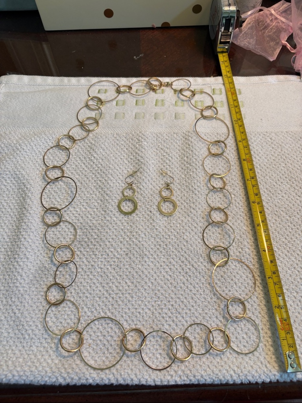 Gold-Tone Open Circle Necklace and Drop Earring Set